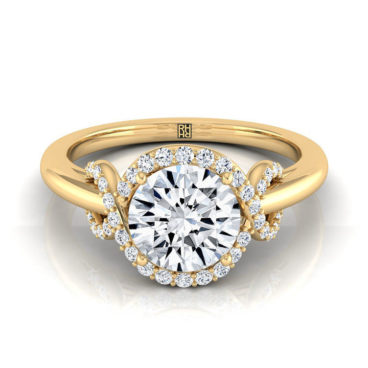 Calista Select Love Knot Halo Round Lab Diamond Engagement Ring in 14K Yellow Gold | RockHer