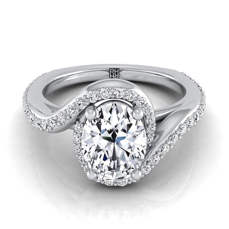 The Adelaide Pavé Swirl Halo Oval Engagement Ring Setting in 18K White Gold