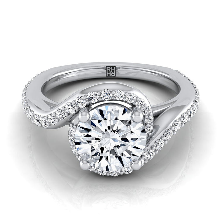 The Adelaide Select Pavé Swirl Halo Round Lab Diamond Engagement Ring in Platinum