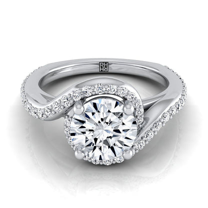 Round Brilliant, Pavé Swirl Halo, in 18K White Gold, pave setting | RockHer