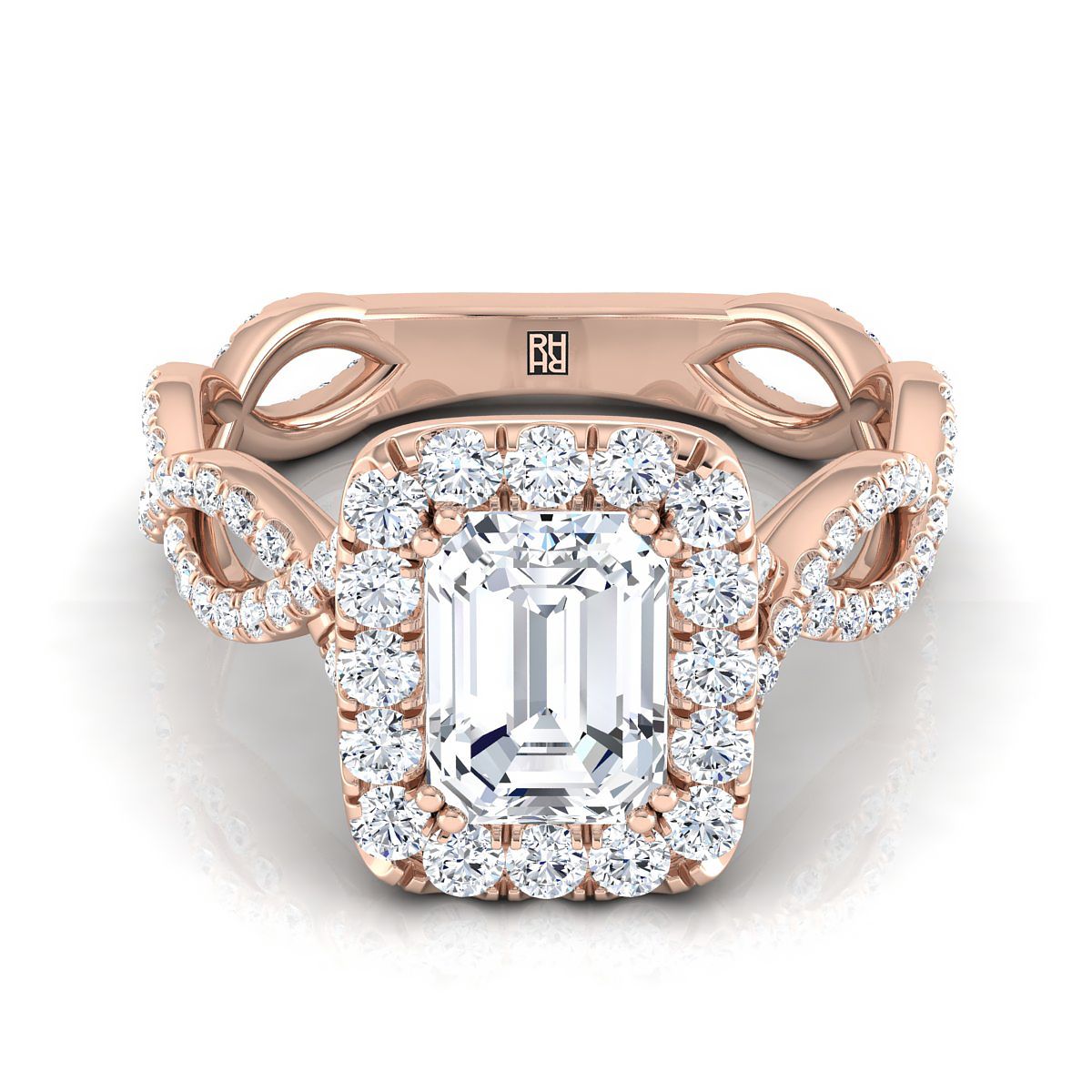 Annie Select Halo Emerald Cut Lab Diamond Engagement Ring in 14K Rose Gold | RockHer