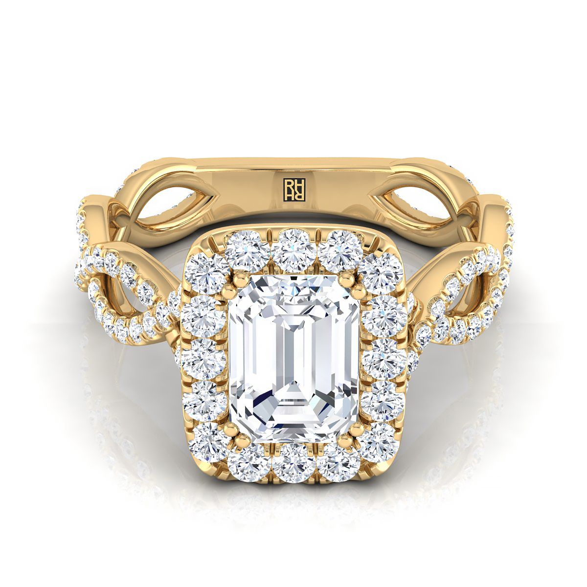 Annie Select Halo Emerald Cut Lab Diamond Engagement Ring in 18K Yellow Gold | RockHer
