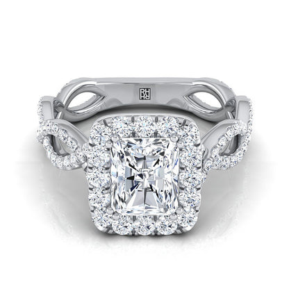 Ribbon Twist Pavé Halo Radiant, in Platinum, pave setting | RockHer