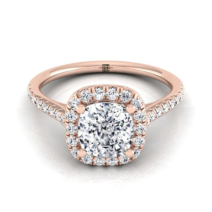 Classic Prong Halo Cushion, in 14K Rose Gold, pave setting | RockHer