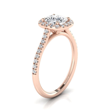 Classic Prong Halo Cushion, in 14K Rose Gold, pave setting – side profile | RockHer