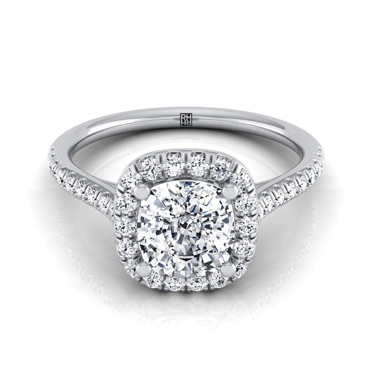 18K White Gold Cushion Diamond Simple Prong Set Halo Engagement Ring -1/3ctw