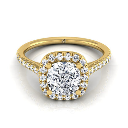 Classic Prong Halo Cushion, in 18K Yellow Gold, pave setting | RockHer