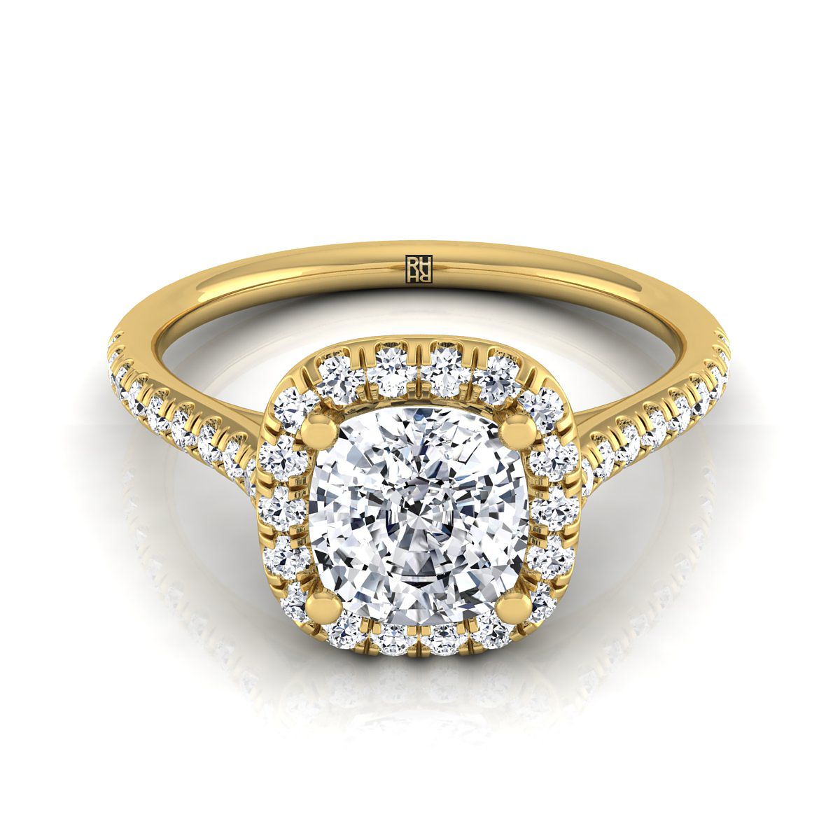Bianca Select Halo Cushion Cut Lab Diamond Engagement Ring in 18K Yellow Gold | RockHer