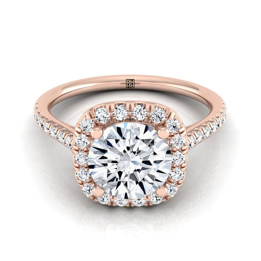14K Rose Gold Round Brilliant Diamond Simple Prong Set Halo Engagement Ring -1/3ctw