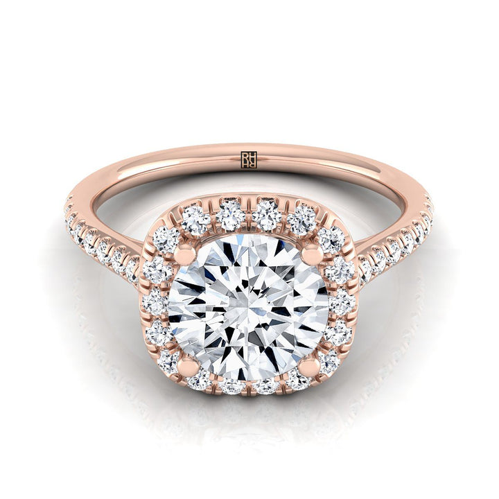Bianca Select classic prong halo round ring in 14K Rose Gold — view — RockHer