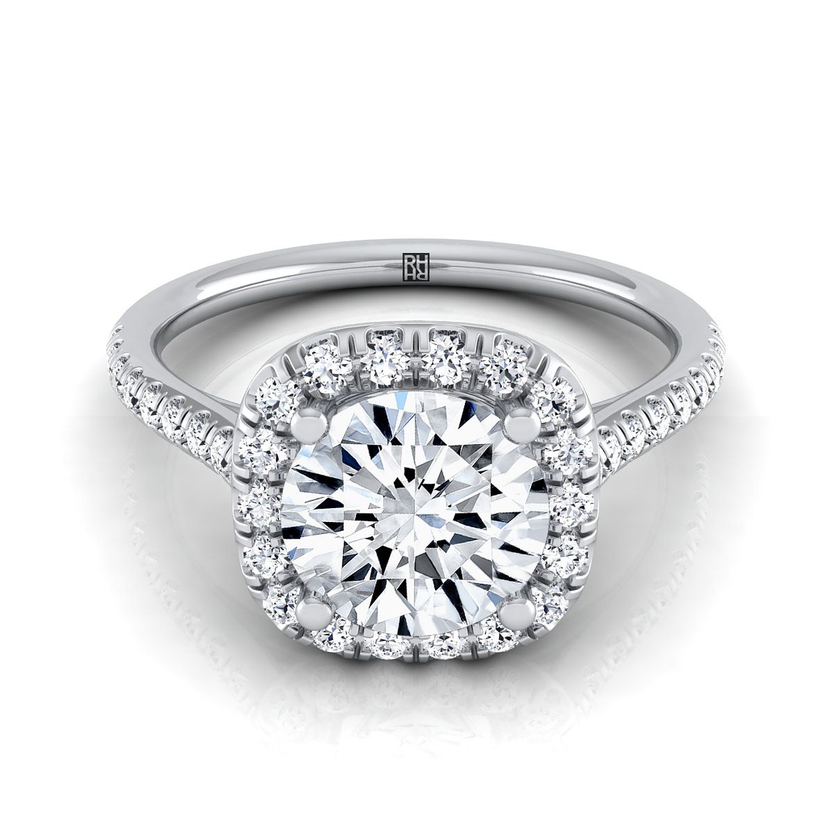 Bianca Select Pav Halo Round Lab Diamond Engagement Ring in 18K White Gold | RockHer