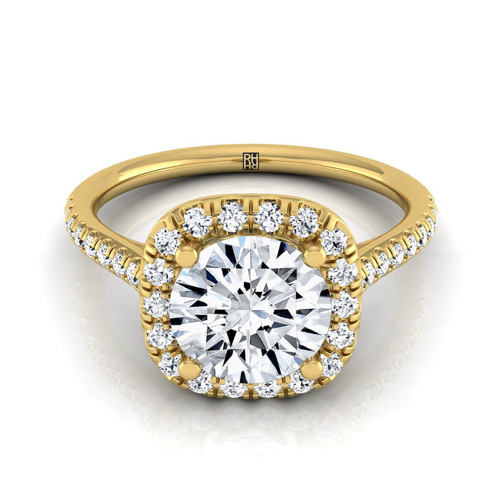 Round Brilliant, Classic Prong Halo, in 18K Yellow Gold, pave setting – view 8 | RockHer