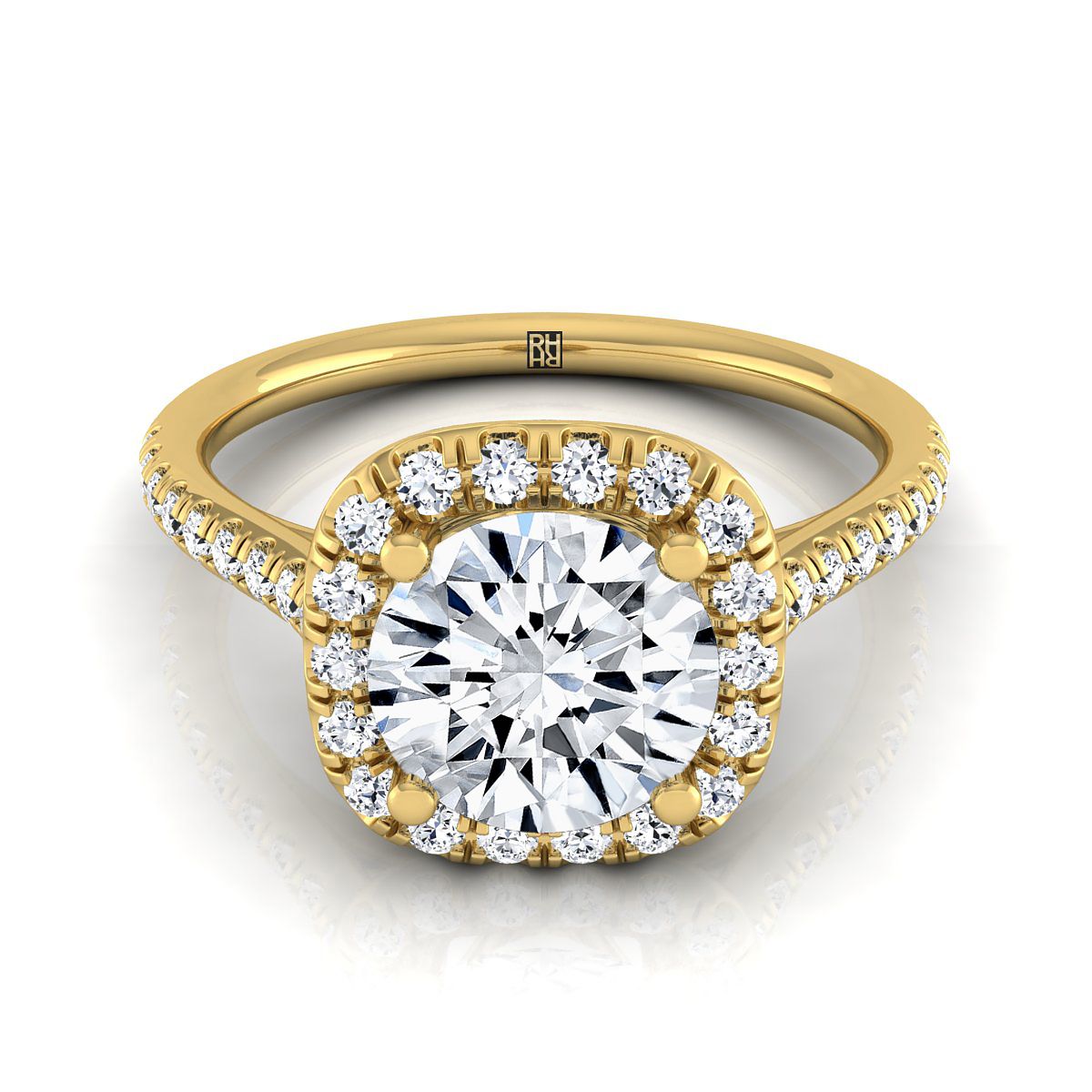 Bianca Select Pav Halo Round Lab Diamond Engagement Ring in 18K Yellow Gold | RockHer