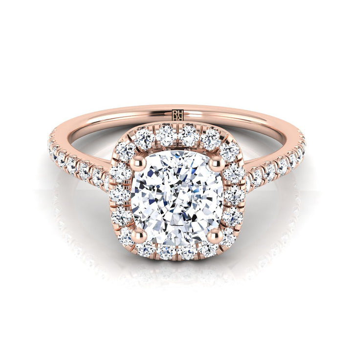 Pavé Halo Cushion, in 14K Rose Gold, pave setting | RockHer