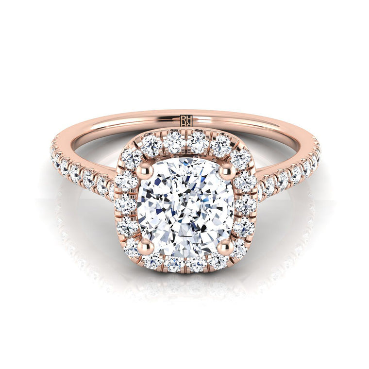 The Cosette Select Halo Cushion Cut Lab Diamond Engagement Ring in 14K Rose Gold