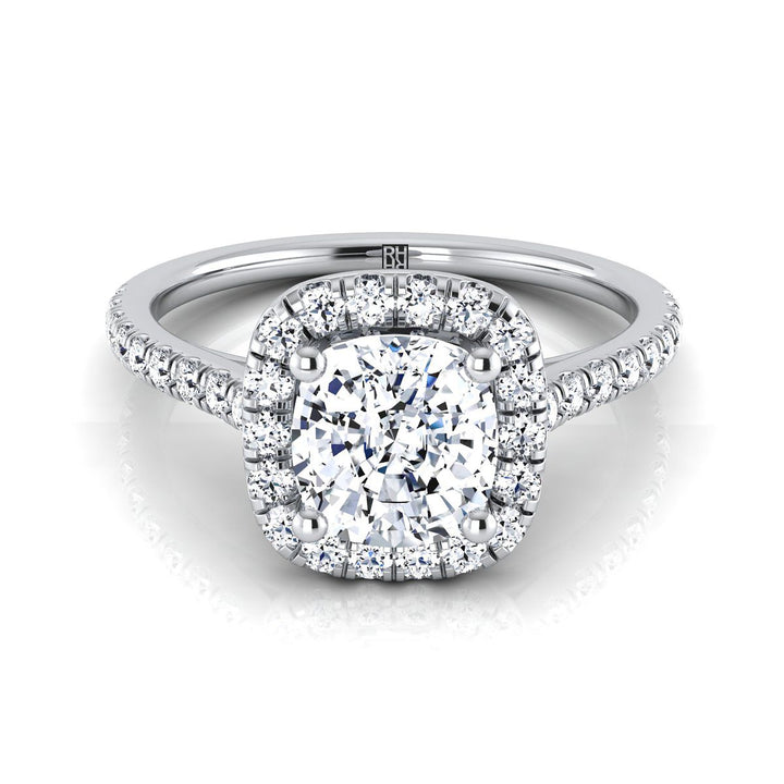 Pavé Halo Cushion, in Platinum, pave setting | RockHer