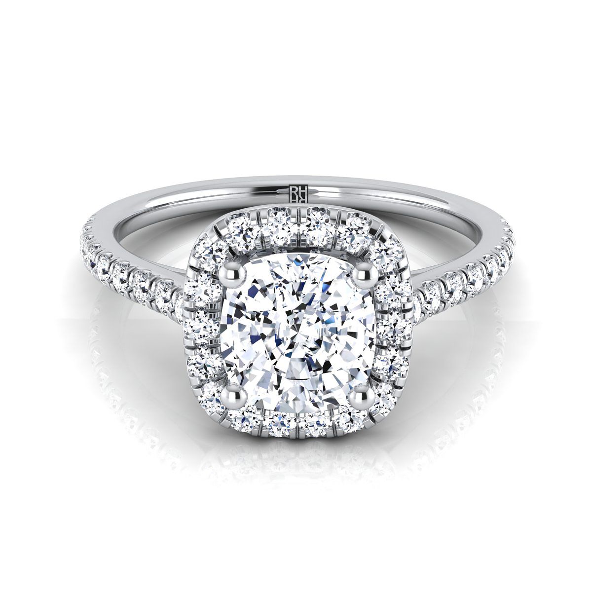 Cosette Select Pavé Halo Cushion Cut Lab Diamond Engagement Ring in Platinum | RockHer