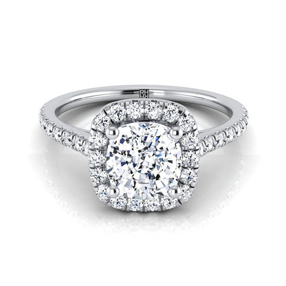 Pavé Halo Cushion, in 18K White Gold, pave setting | RockHer