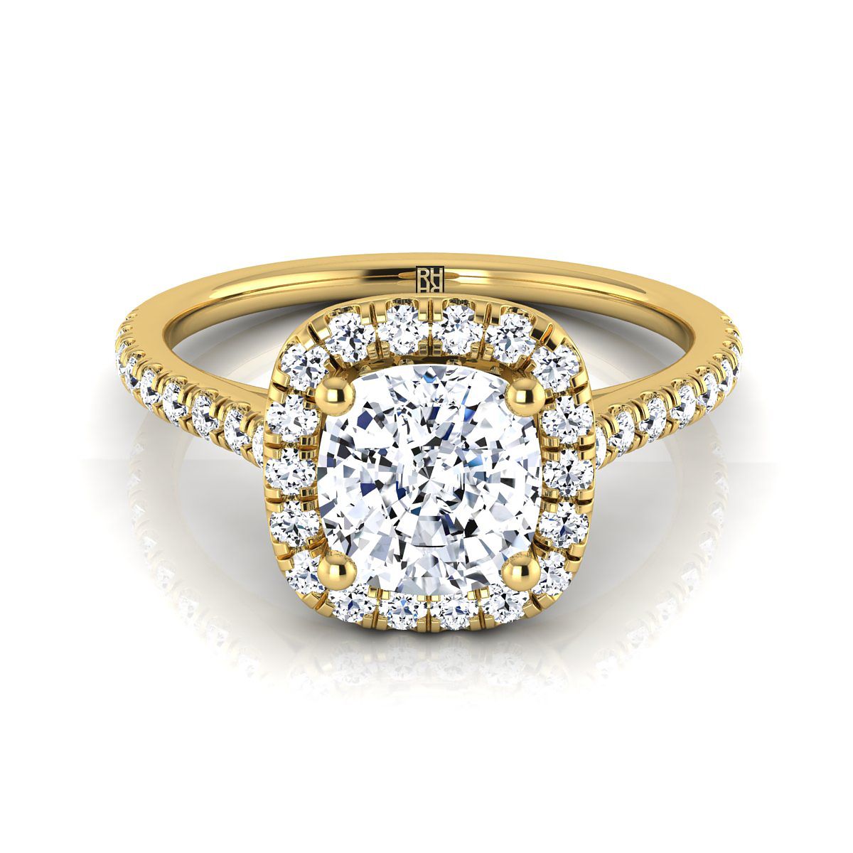 Cosette Select Pavé Halo Cushion Cut Lab Diamond Engagement Ring in 18K Yellow Gold | RockHer