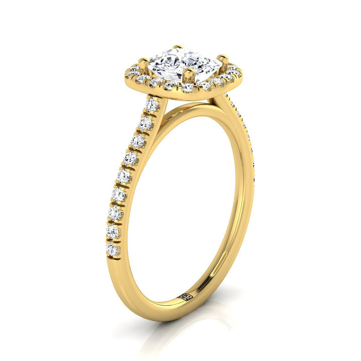 Cosette Select Pavé Halo Cushion Cut Lab Diamond Engagement Ring in 18K Yellow Gold | RockHer