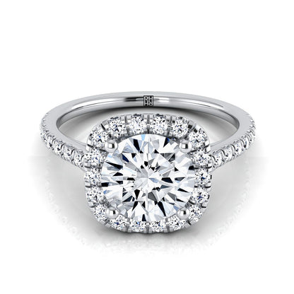 Round Brilliant, Pavé Halo, in 18K White Gold, pave setting | RockHer