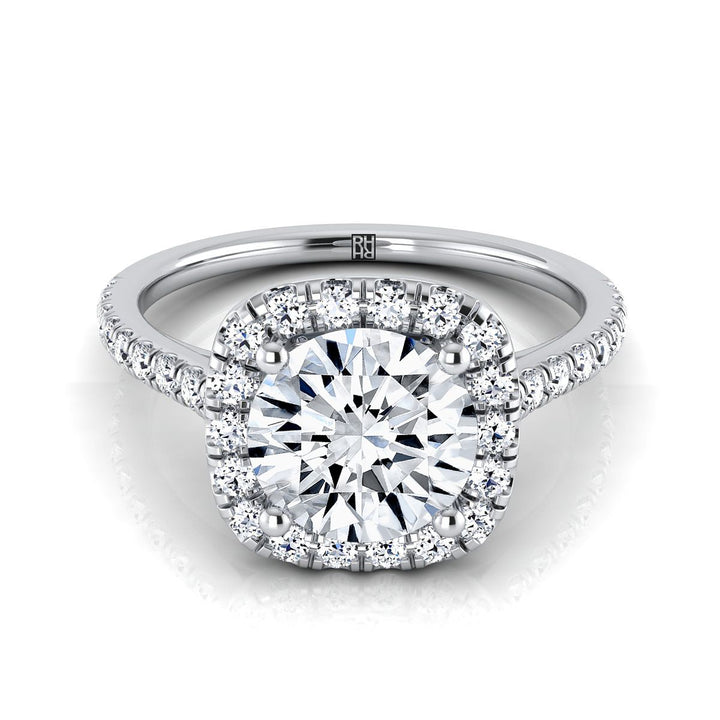 Round Brilliant, Pavé Halo, in 18K White Gold, pave setting | RockHer
