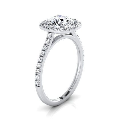 Round Brilliant, Pavé Halo, in 18K White Gold, pave setting – side profile | RockHer