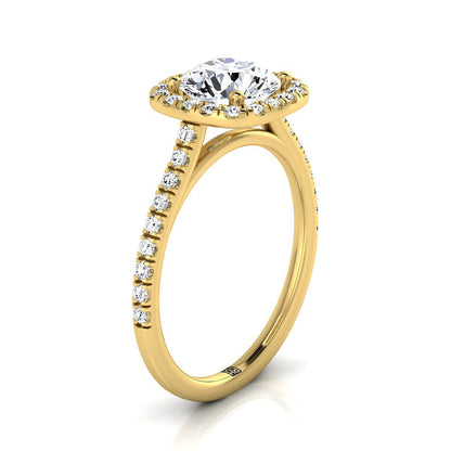 Cosette Select Pavé Halo Round Lab Diamond Engagement Ring in 14K Yellow Gold | RockHer