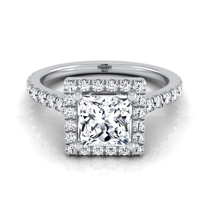 Shared Prong Pavé Halo Princess, in 18K White Gold, pave setting – view 8 | RockHer
