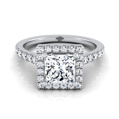 Allegra Select shared prong pavé halo princess cut princess cut ring in 14K White Gold — view — RockHer