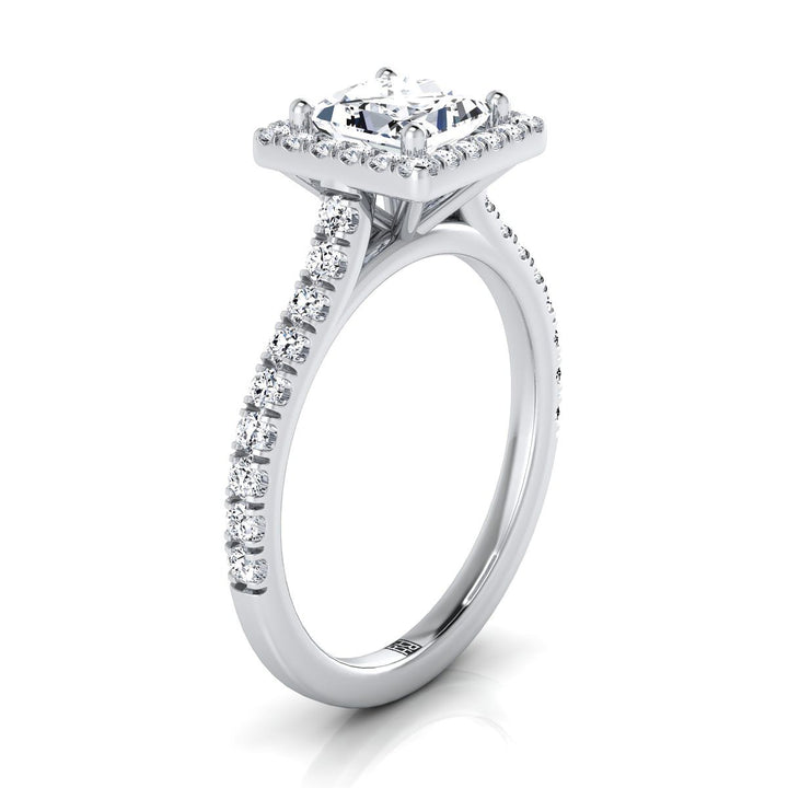 Allegra Select Pav Halo Princess Cut Lab Diamond Engagement Ring in 18K White Gold | RockHer