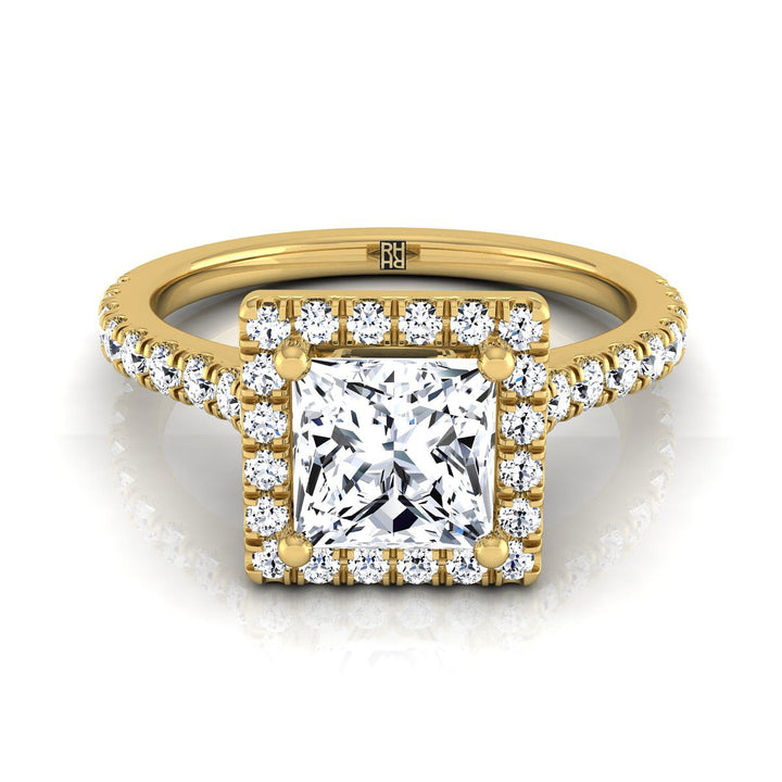 Allegra Select Halo Princess Cut Lab Diamond Engagement Ring in 18K Yellow Gold | RockHer