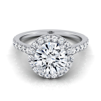 Round Brilliant, Shared Prong Pavé Halo, in Platinum, pave setting | RockHer
