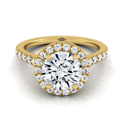 Round Brilliant, Shared Prong Pavé Halo, in 18K Yellow Gold, pave setting | RockHer