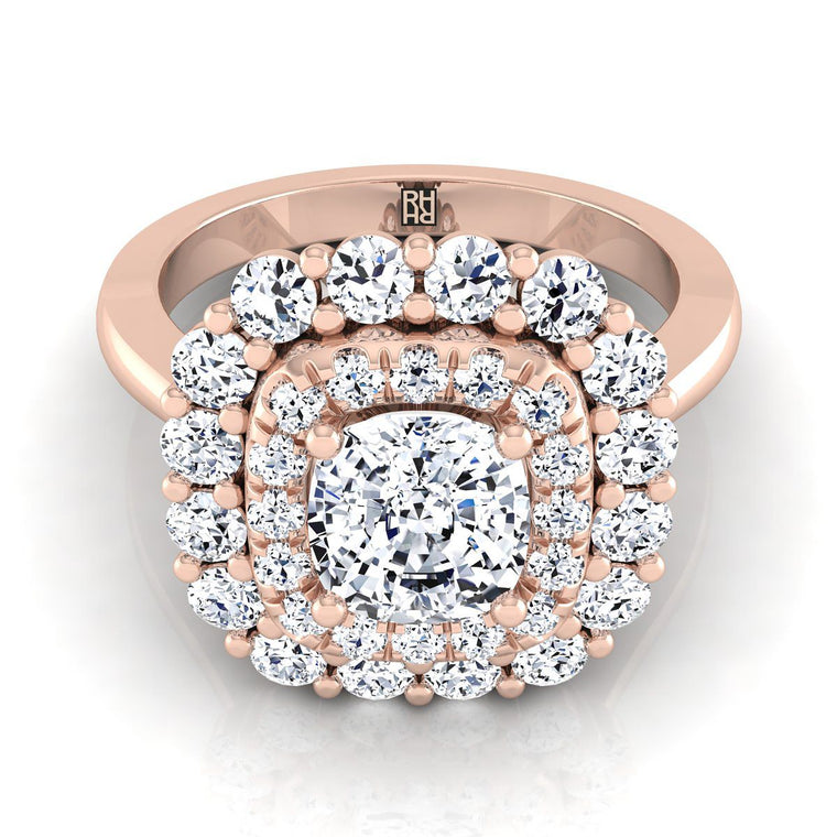 The Arietta Double Halo Cushion Cut Engagement Ring Setting in 14K Rose Gold