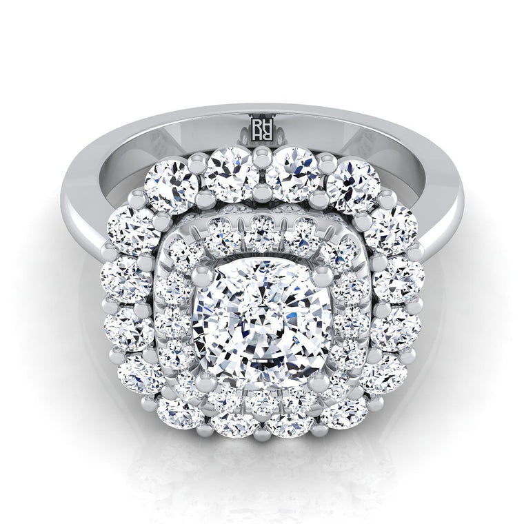 The Arietta Select Double Halo Cushion Cut Lab Diamond Engagement Ring in Platinum