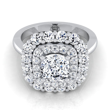 Double Halo Sunburst Cushion, in 18K White Gold, pave setting | RockHer
