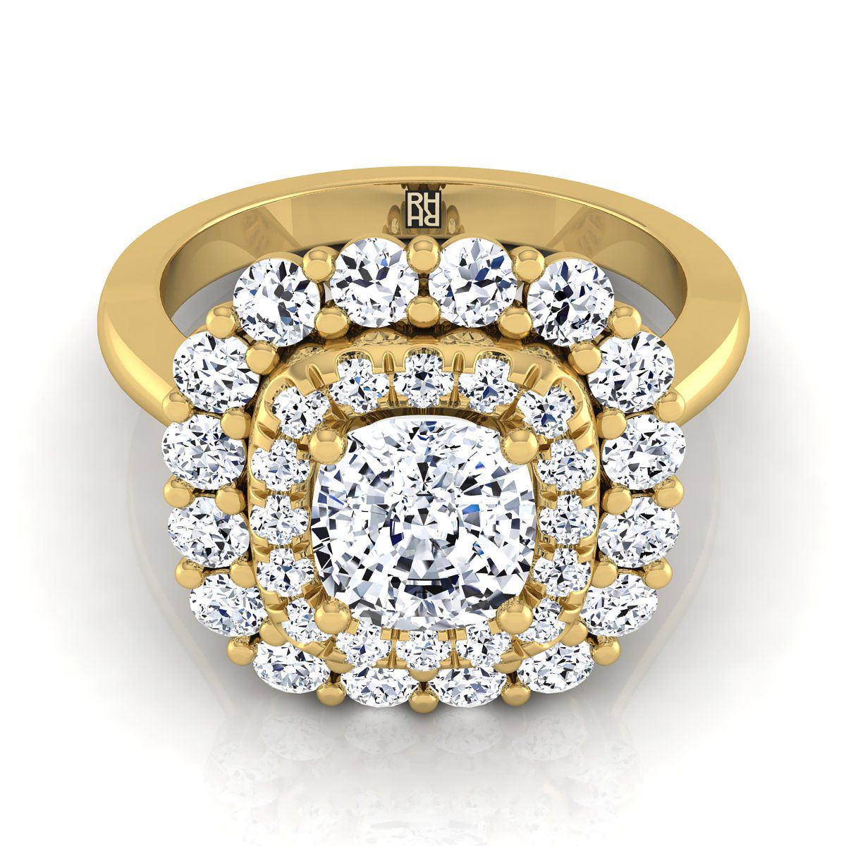 The Arietta cushion engagement ring setting in 18K Yellow Gold | RockHer
