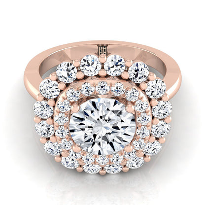 Round Brilliant, Double Halo Sunburst, in 14K Rose Gold, pave setting | RockHer