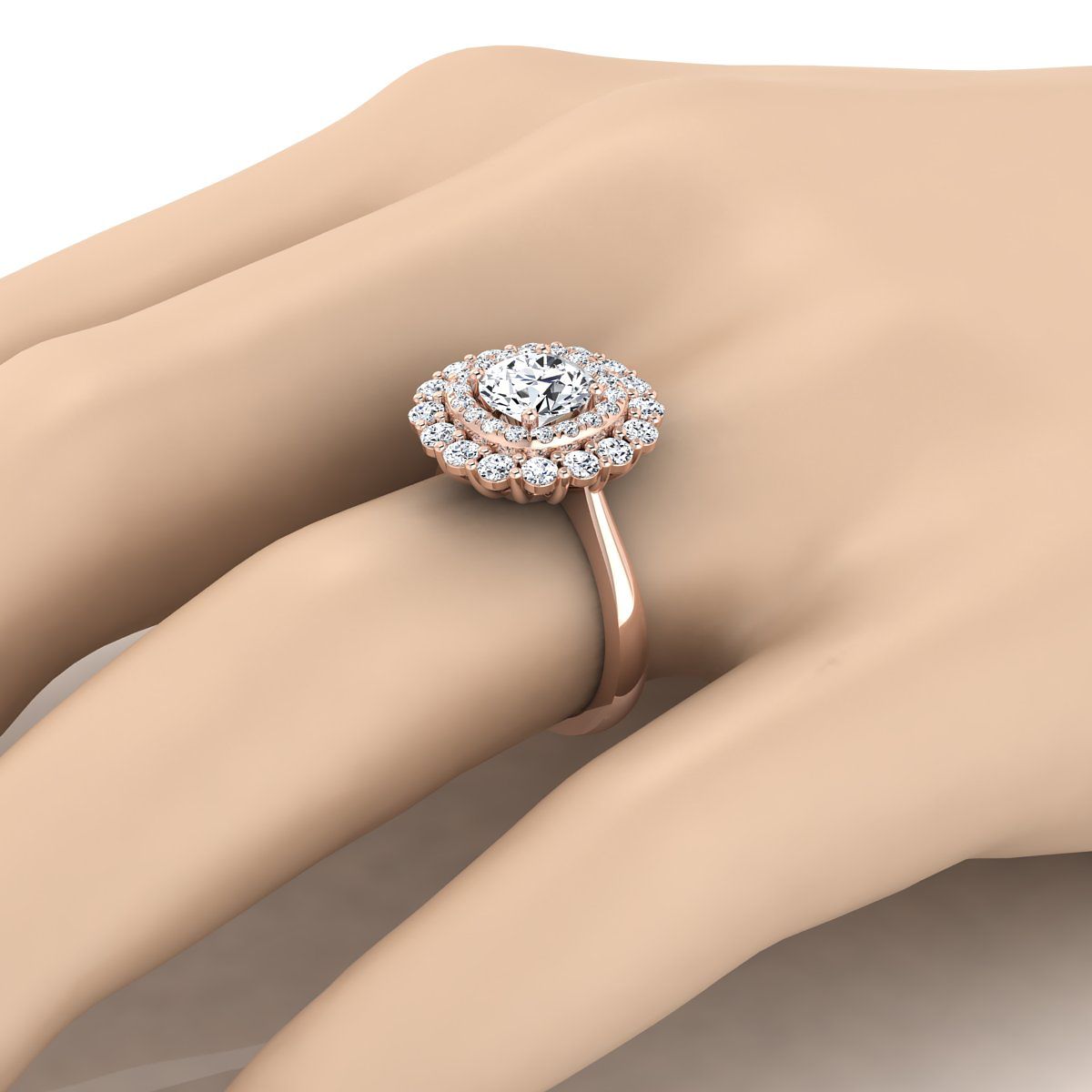 The Arietta Select Halo Engagement Ring with Lab Diamond in 14K Rose Gold - view 3