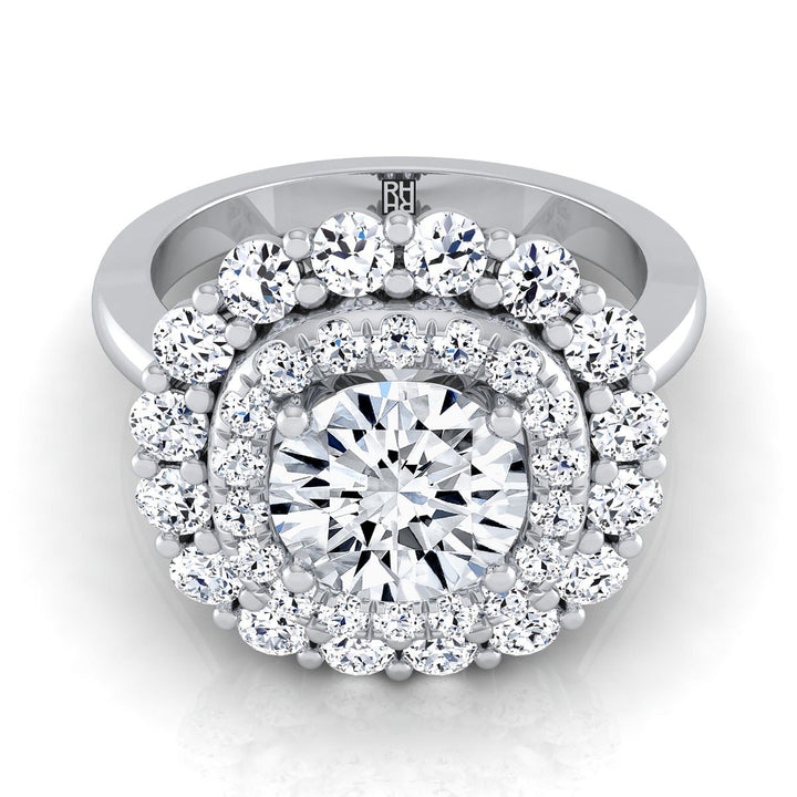 Round Brilliant, Double Halo Sunburst, in Platinum, pave setting – view 8 | RockHer