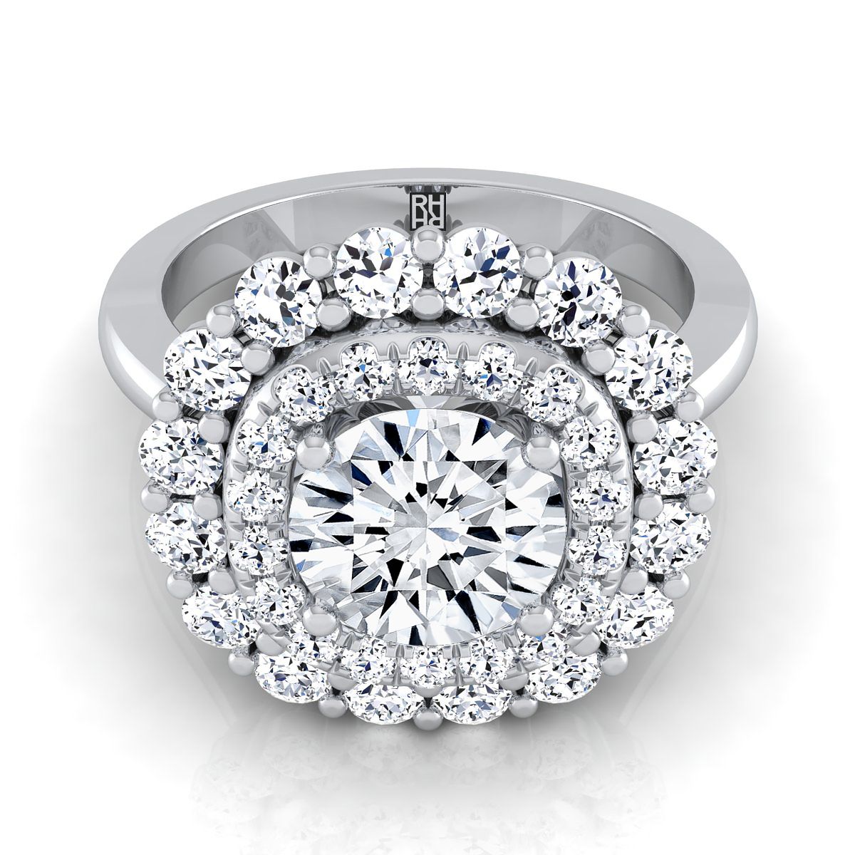 Arietta Select Double Halo Round Lab Diamond Engagement Ring in 18K White Gold | RockHer