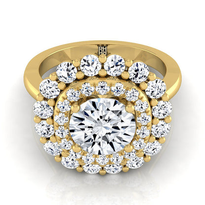 Round Brilliant, Double Halo Sunburst, in 18K Yellow Gold, pave setting | RockHer