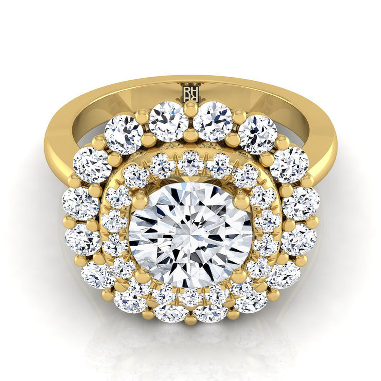 The Arietta Double Halo Round Engagement Ring Setting in 18K Yellow Gold