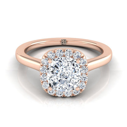 Modern French Pavé Halo Cushion, in 14K Rose Gold, pave setting | RockHer