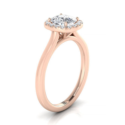 Modern French Pavé Halo Cushion, in 14K Rose Gold, pave setting – side profile | RockHer
