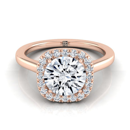 Round Brilliant, Modern French Pavé Halo, in 14K Rose Gold, pave setting | RockHer