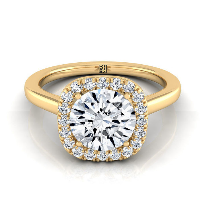 Round Brilliant, Modern French Pavé Halo, in 18K Yellow Gold, pave setting | RockHer