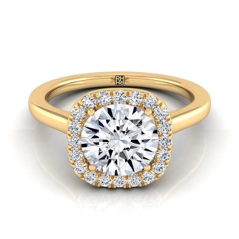 The Eddie Modern French Pavé Halo Round Engagement Ring Setting in 18K Yellow Gold