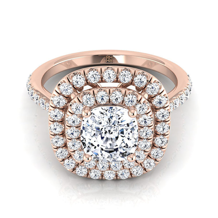 The Cadence Select Double Halo Cushion Cut Lab Diamond Engagement Ring in 14K Rose Gold